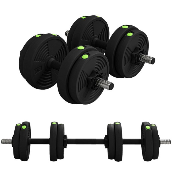 SPORTNOW 2-in-1 Hantel-Set, Lang- & Kurzhantel, 15 kg, rutschfest, bodenschonend, Schwarz/Grün, A91-318V00GN