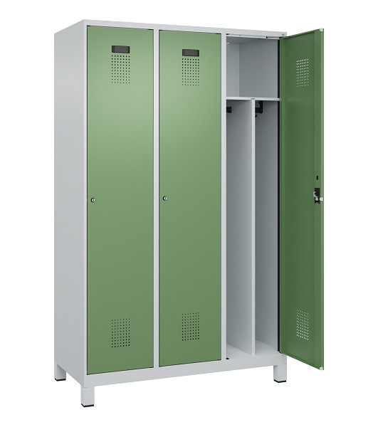 C+P Spind Evolo PLUS, mit Füßen, 3 Abteile, 1950x1200x500mm, 7035/6011, Verschluss Zylinderschloss, 049010-32F S10037