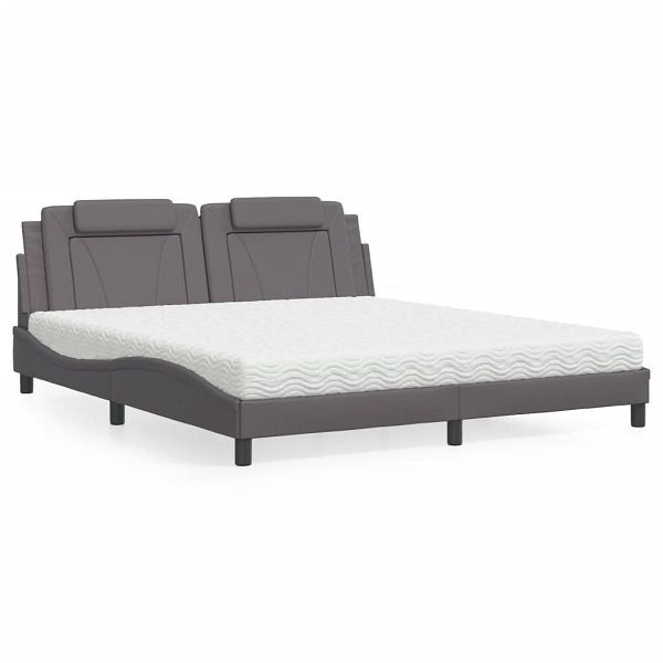 vidaXL Bett mit Matratze Grau 180x200 cm Kunstleder, 3208813
