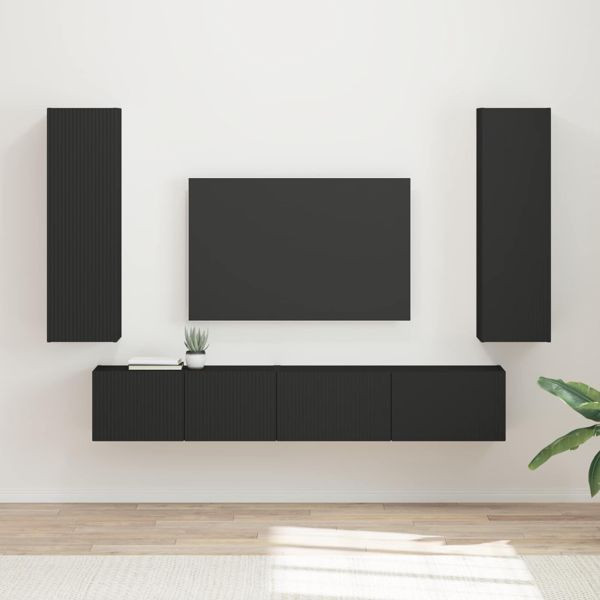 vidaXL TV-Schrankset Wandmontiert 3 pcs Schwarz Holzwerkstoff, 3408980