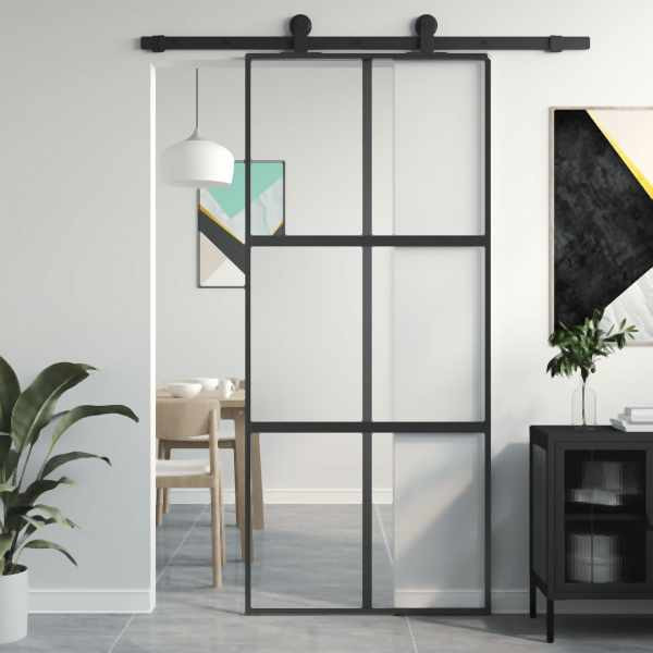 vidaXL Schiebetür Schwarz 90x205 cm Hartglas und Aluminium, 155211