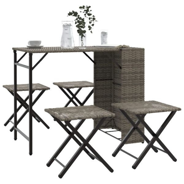 vidaXL 5-tlg. Garten-Essgruppe Klappbar Grau Poly Rattan, 365946