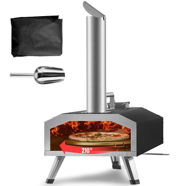 VEVOR Tragbarer Pizzaofen Outdoor 304,8 mm, Gas Holzpellets Holzkohle Pizzaofen, Edelstahl Pizzaofen, Drehwinkel Pizzastein 210°, BXSPSLYCKLDBR2EUXV0
