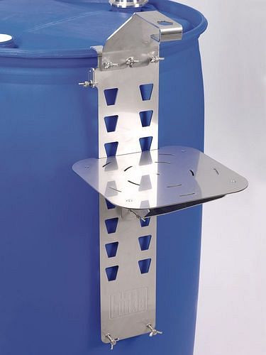 DENIOS Abfüllfläche aus Edelstahl, höhenverstellbar, passend für 60 bis 220 Liter Stahl-/Edelstahlfässer, 309682