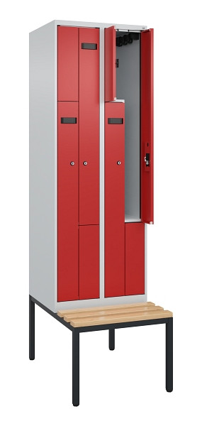 C+P Z-Spind Evolo PLUS, Bank, 4 Fächer, 2120x600x815mm, 7035/3000, Zylinderschloss, Sitzfläche Buche-Hartholz, Sitzbank, 0490537-204 S10030