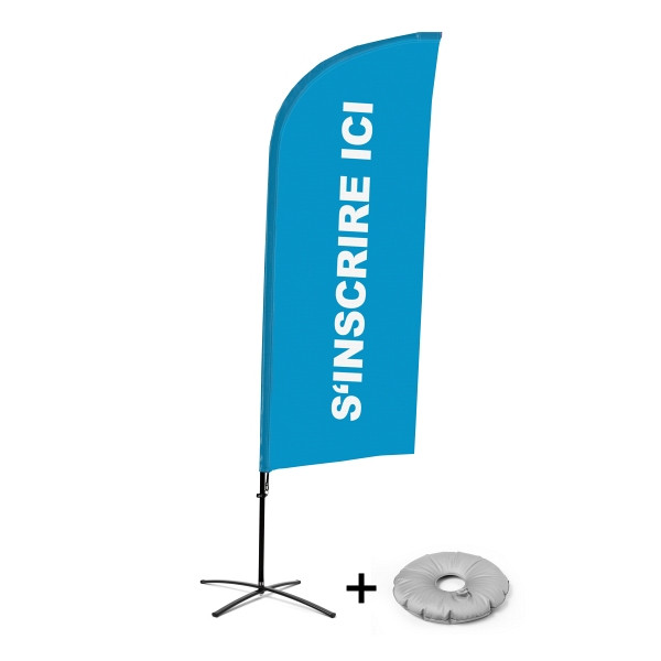 Showdown Displays Beachflag Alu Wind Komplett-Set Hier Anmelden Blau Französisch Kreuzständer, BFAW310-CB30-WB-I597
