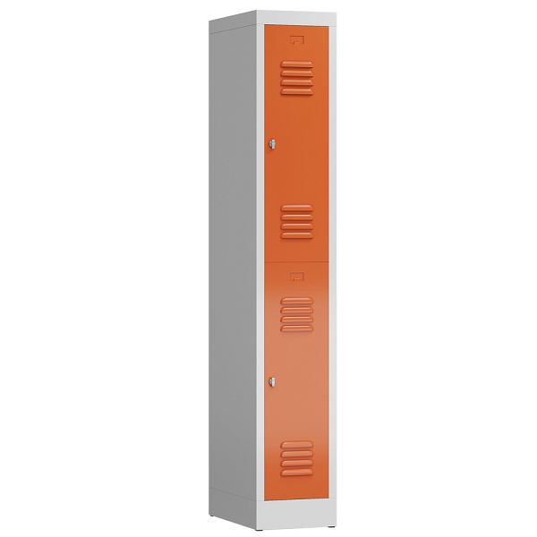 Lüllmann ClassiX Garderobenschrank, 1 Abteil doppelstöckig, 1800 x 310 x 500 mm, lichtgrau/feuerrot, X-520214