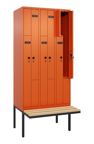 C+P Z-Spind Evolo PLUS, Bank, 6 Fächer, 2120x900x815mm, 2004/2004, Drehriegel, Sitzfläche Holz, 0490437-306 S10024