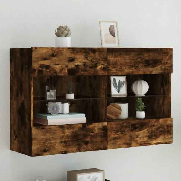vidaXL TV-Wandschrank mit LED-Leuchten Räuchereiche 98,5x30x60,5 cm, 837110