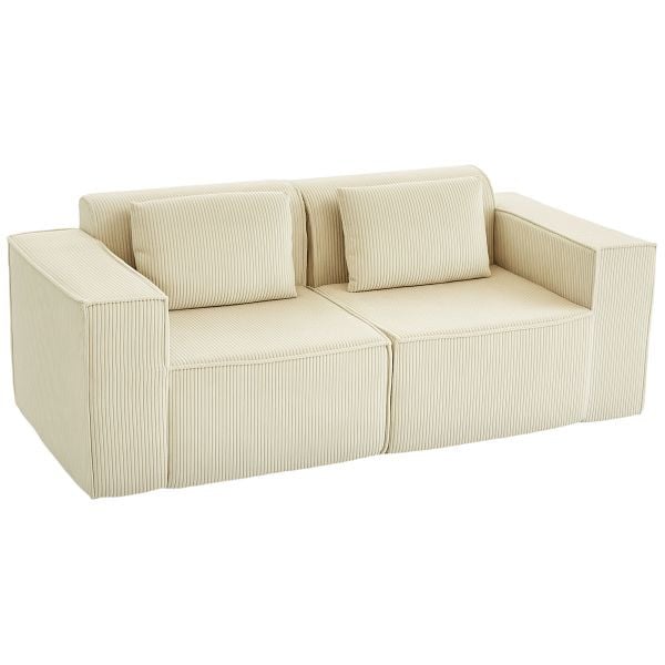 HOMCOM 3-Sitzer-Sofa, weiche Schaumstoffstruktur, breite Armlehnen, 2 Kissen, Cordbezug, Beige, 83B-509V00BG