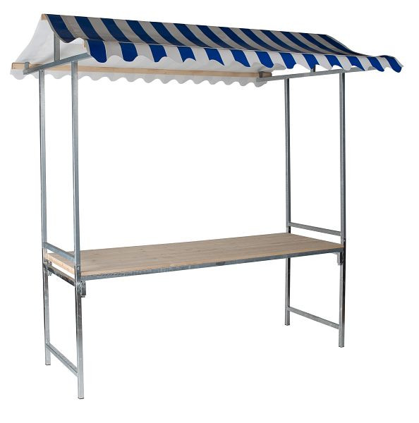 Feros Professioneller Marktstand blau-weiß, feuerverzinkter Stahl, feuerbeständige PVC Plane, Fichtenholz, 200x151x232cm (BxTxH), MSR10205B