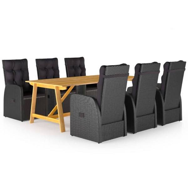 vidaXL 7-tlg. Garten-Essgruppe Schwarz, Polyester, 3068818