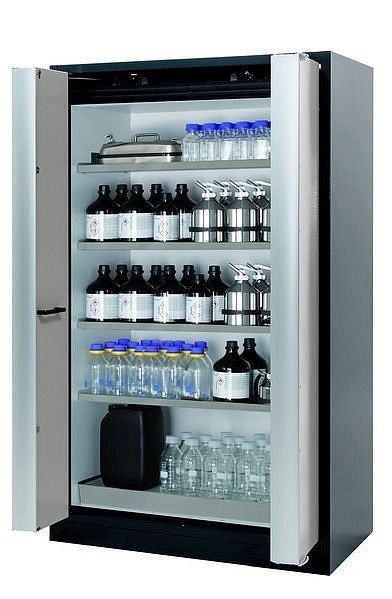 asecos Sicherheitsschrank Q-PHOENIX-90, Q90.195.120.FD in lichtgrau RAL 7035 mit 4x Fachboden (Edelstahl), 32149-041-30009