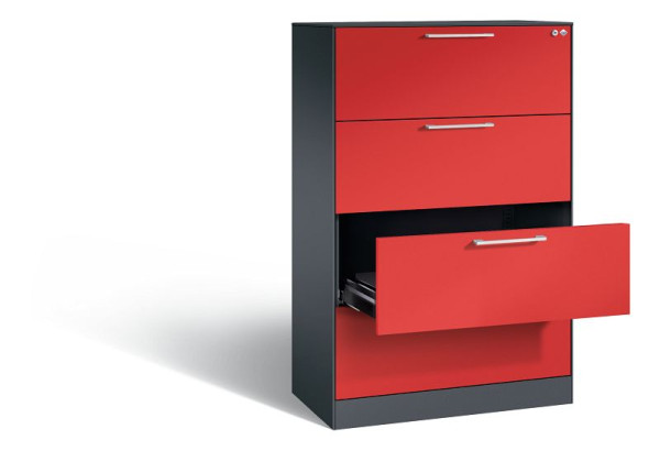 C+P Karteischrank Asisto, H1310xB800xT435mm, Farbe: Schwarzgrau / feuerrot, Bügelgriff, 146023-422 S10048