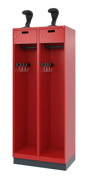 C+P Feuerwehrspind Evolo, Modell PRAKTUS, 2 Abteile, H1950xB800xT500 mm, Feuerrot, Sockel, 0492015-22 S10012