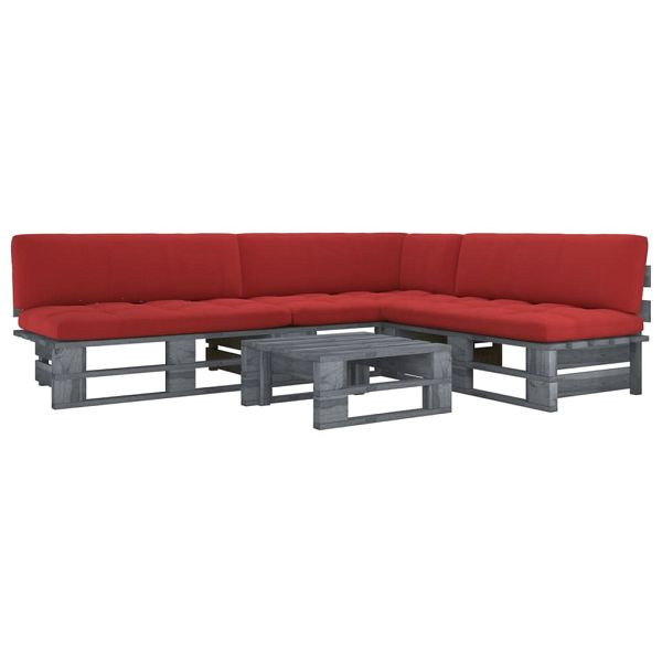 vidaXL 4-teilig Paletten-Lounge-Set Grau Imprägniertes Kiefernholz, 3066703