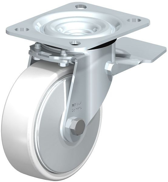 Blickle L-PO 100K-ST-FA Stahlblech-Lenkrolle, mittelschwere Ausführung, mit Anschraubplatte & Feststeller, Polyamid, Weiß, 749264