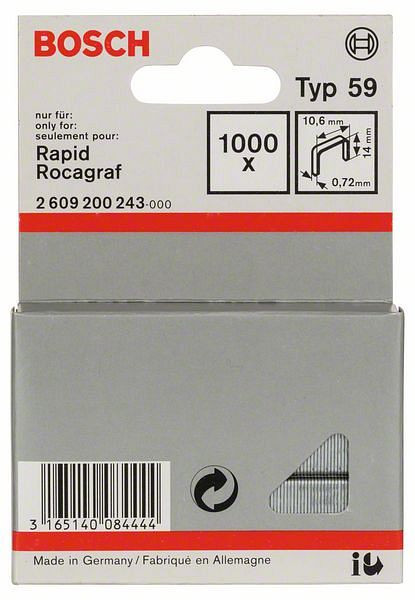 Bosch Feindrahtklammer Typ 59, 10,6 x 0,72 x 14 mm, 1000er-Pack, 2609200243