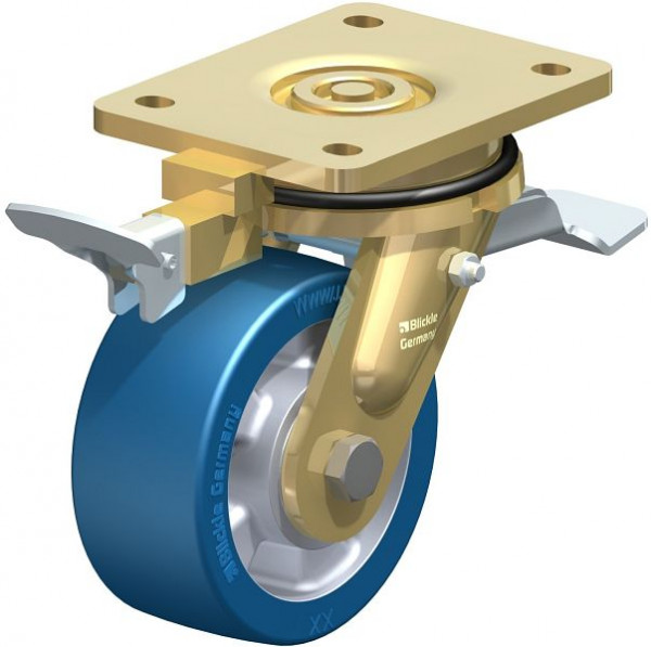 Blickle LS-ALBS 127K-ST-RI4 Stahlgeschweißte Schwerlast-Lenkrolle, schwere Drehkranz-Ausführung mit Feststeller, Blickle Besthane® Soft, Blau, 852456