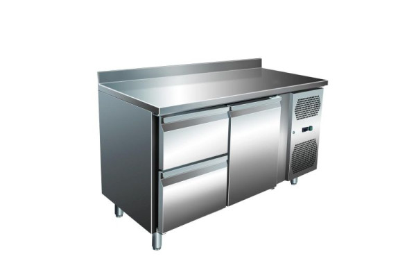 A&S Polarny VIP Kühltisch mit 1x 2 Schubladen und 1 Tür und Aufkantung -2 bis +8°C 1.360x700x960 mm, KT2C2A-VIP