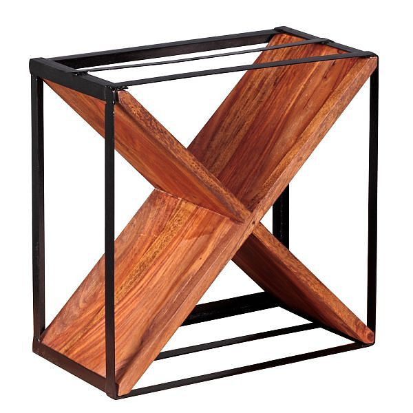 Wohnling Weinregal AKOLA Massivholz Sheesham für ca. 16 Flaschen mit Metallrahmen, WL1.771