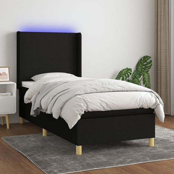 vidaXL Boxspringbett mit Matratze & LED Schwarz 90x200 cm Stoff, 3138687