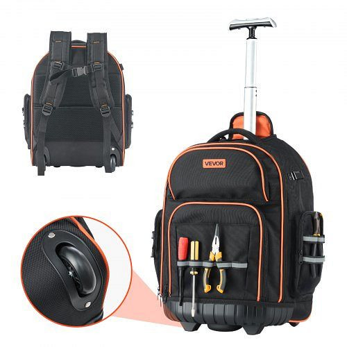 VEVOR Werkzeugrucksack mit Rollen, 50 kg Tragkraft, 45 Taschen, Teleskopgriff, stabile Basis, 440x250x480 mm, GLGJBB14YC168FJ9Q001V0