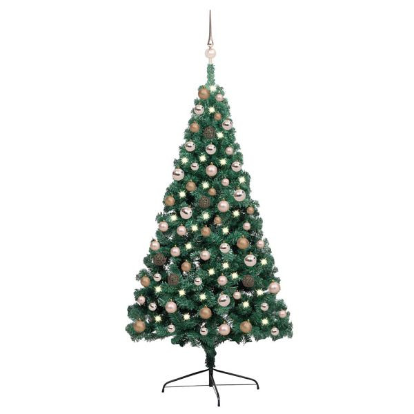 vidaXL Künstlicher Halb-Weihnachtsbaum Beleuchtung Kugeln Grün 150 cm, 3077564