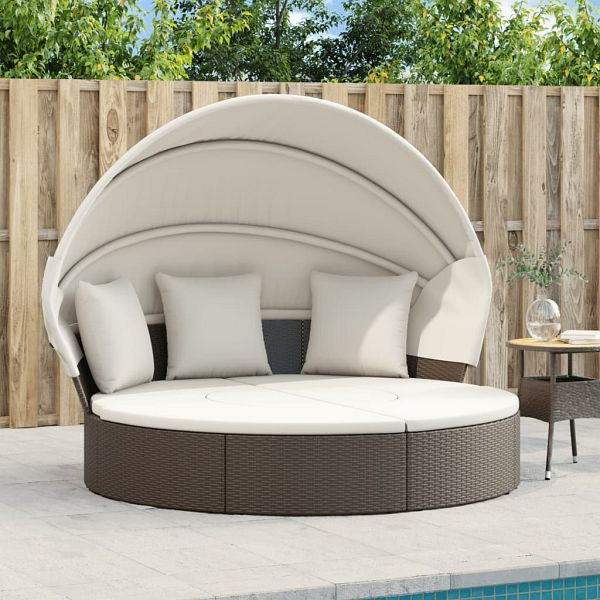 vidaXL Sonneninsel mit Dach und Kissen Braun Poly Rattan, 362253