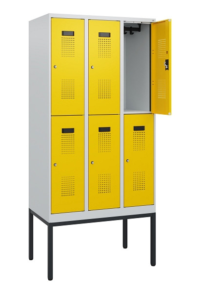 C+P Doppelstock-Spind Evolo PLUS, Gestell, 6 Fächer, 1950x900x500mm, 7035/1023, Zylinderschloss, 0493305-30 S10020