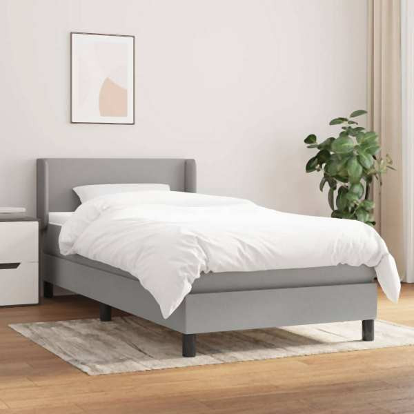 vidaXL Boxspringbett mit Matratze Hellgrau 90x200 cm Stoff, 3129521