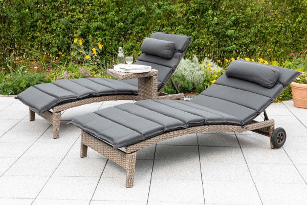 Merxx 3-teilig Andalusia Set, 2 Liege, besonders breite Liegefläche, inkl. Auflage und Kissen, 1 Beistelltisch 42 x 33 x 64 cm, grau, 50448-273