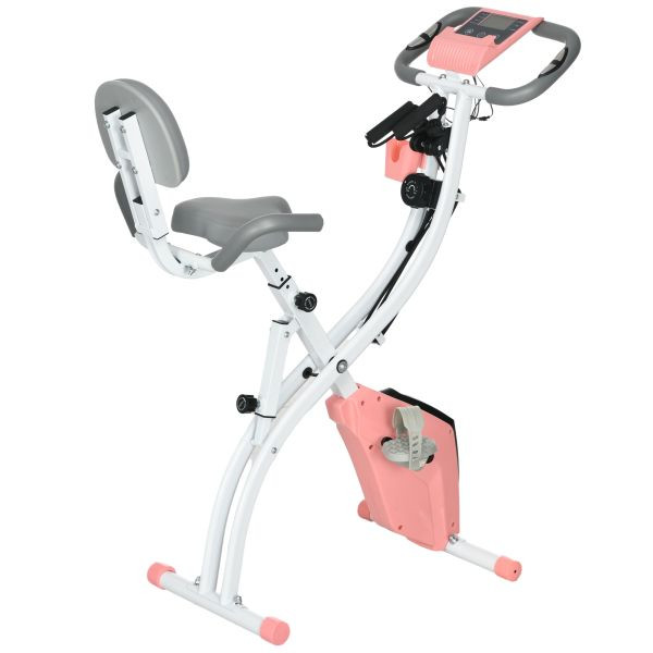 HOMCOM Heimtrainer 2-in-1 Fahrradtrainer LCD-Display mit 8 stufig einstellbarem Magnetwiderstand Rosa+Weiß 97x51x115 cm, A90-196PK