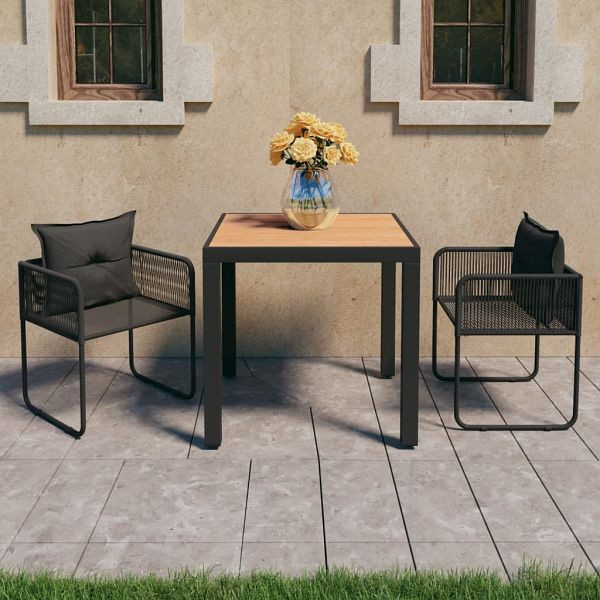 vidaXL 3-teilig Garten-Essgruppe PVC Rattan Schwarz und Braun, 3060106