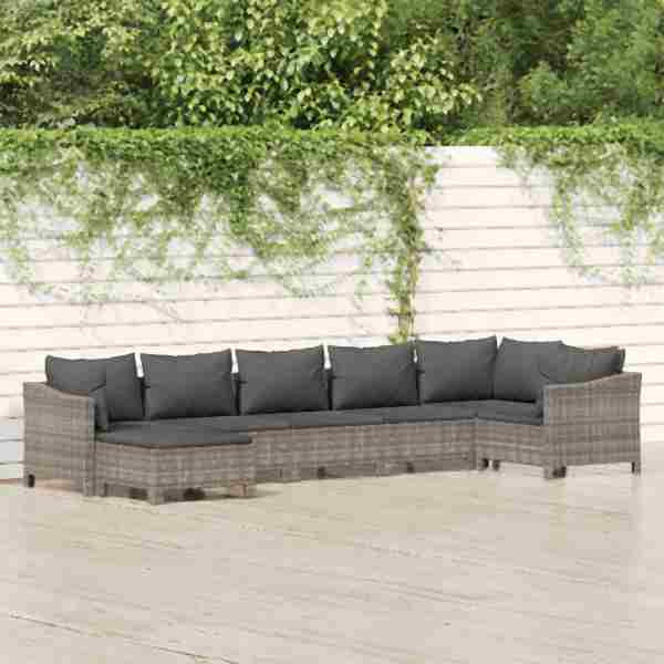 vidaXL 7-tlg. Garten-Lounge-Set mit Kissen Grau Poly Rattan, 3187293