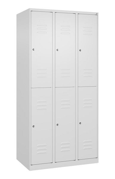 C+P Doppelstöckiger Spind Classic PLUS, 3 Abteile, 1850x900x500mm, 9016/9016, Zylinderschlösser, 080300-30 S10040