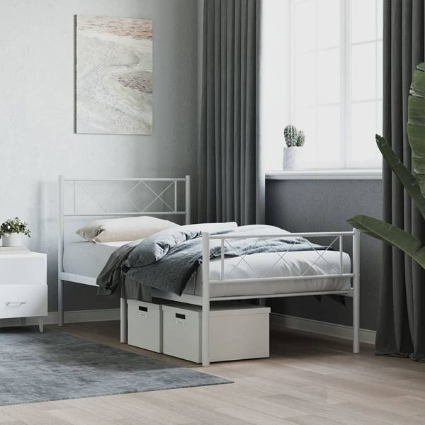 vidaXL Bettgestell mit Kopf- und Fußteil Metall Weiß 107x203 cm, 372340