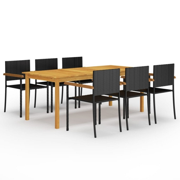 vidaXL 7-tlg. Garten-Essgruppe Schwarz, Massivholz, 3067903
