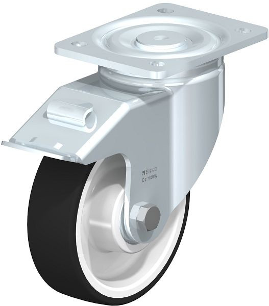 Blickle LH-POTH 150K-FI Stahlblech-Lenkrolle, Schwerlast-Ausführung, mit Anschraubplatte & Feststeller, Thermoplastisches Polyurethan, Grau, 546499