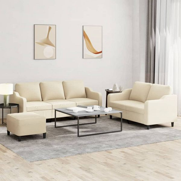 vidaXL 3-teilig Sofagarnitur mit Kissen Creme Stoff, 3201844