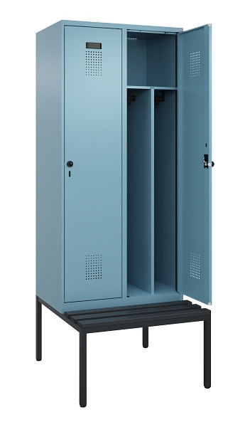C+P Spind Evolo PLUS, 2 Abteile, 2120x800x815mm, 0010/0010, Haken 4, Drehriegel, Sitzfläche Kunststoff, Sitzbank, Trennwand, 0490507-22F S10075