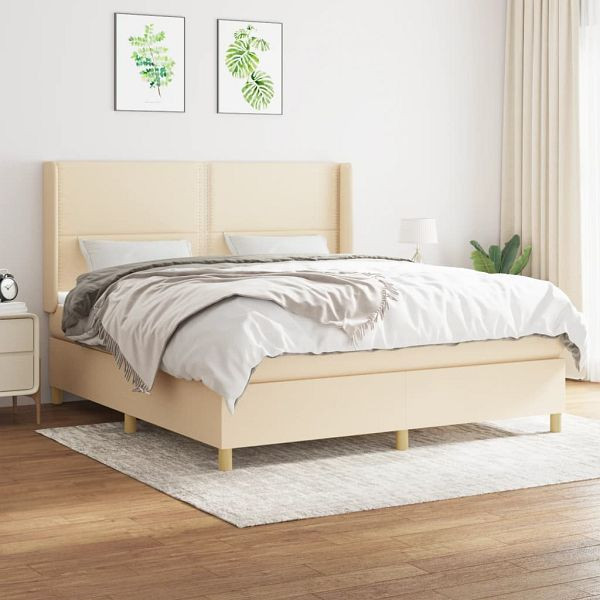 vidaXL Boxspringbett mit Matratze Creme 180x200 cm Stoff, 3131934