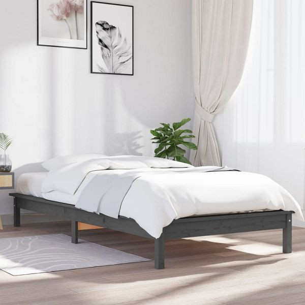 vidaXL Massivholzbett Grau 90x190 cm Kiefer, Top-Qualität, 820573