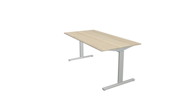 Kerkmann Schreibtisch Form 2 - B 1600 x T 800 x H 700-820 mm mit T-Fuß-Gestell in alusilber, Ahorn, 11020650