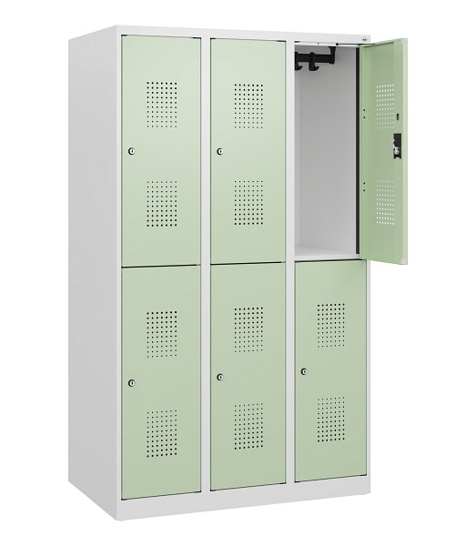 C+P Doppelstöckiger Spind Evolo PLUS, 6 Fächer, 1530x900x500mm, 9016/6019, Zylinderschloss, 0493005-30 S10052