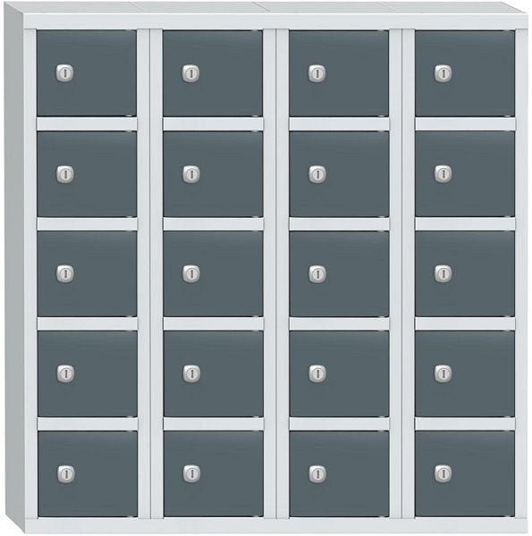 Deskin Wertfachschrank mit 20 Fächern, Korpus Lichtgrau RAL 7035, Türen Blaugrau RAL 7031, H 780 x B 780 x T 200 mm, Zylinderschloss, 358066