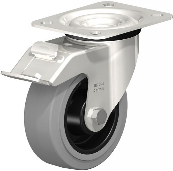 Blickle LEX-POEV 100G-FI-SG Edelstahl-Lenkrolle mit Anschraubplatte & Feststeller, Elastik-Vollgummi, Grau, 473413