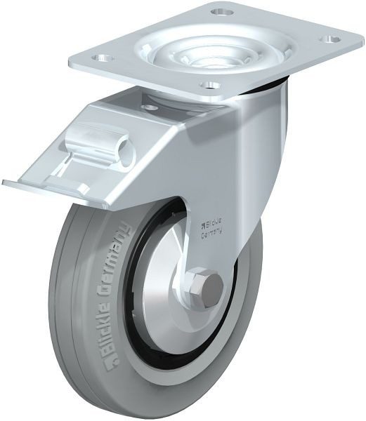 Blickle LE-VPP 160R-FI-SG-FA Stahlblech-Lenkrolle mit Anschraubplatte & Feststeller, Vollgummi, Schwarz, 435354