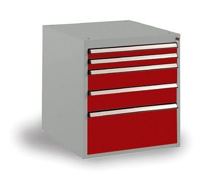 Manuflex Schubfachschrank BASETEC Stationär, Nutzhöhe 500 mm mit 5 Schubfächern, in rubinrot RAL 3003, SP1122.3003