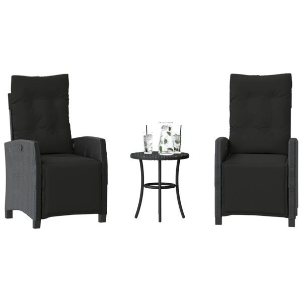 vidaXL 3-tlg. Bistro-Set mit Kissen Schwarz Poly Rattan, 365249